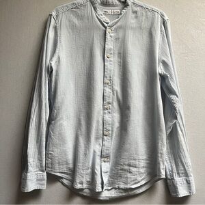 ZARA Lightweight Cotton Beach Coverup Boyfriend Shirt Blue Small